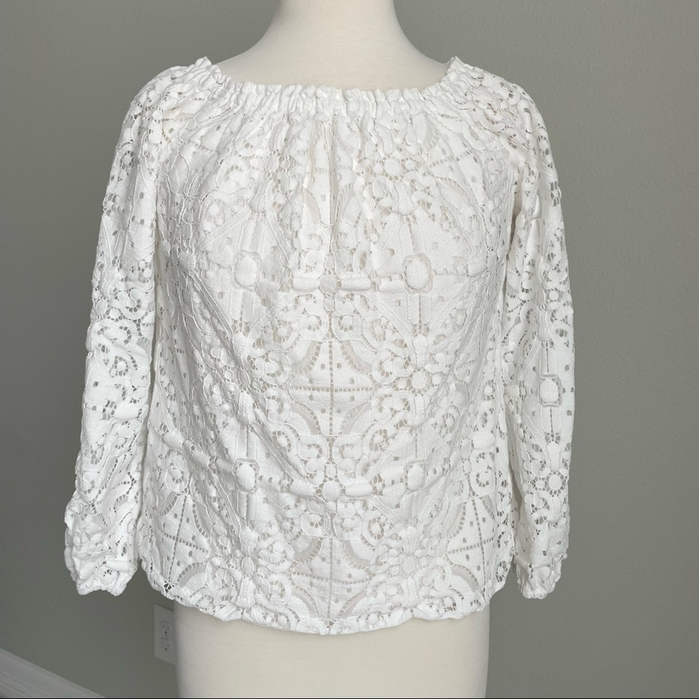 WHBM White Crochet Lace Off The Shoulder Top